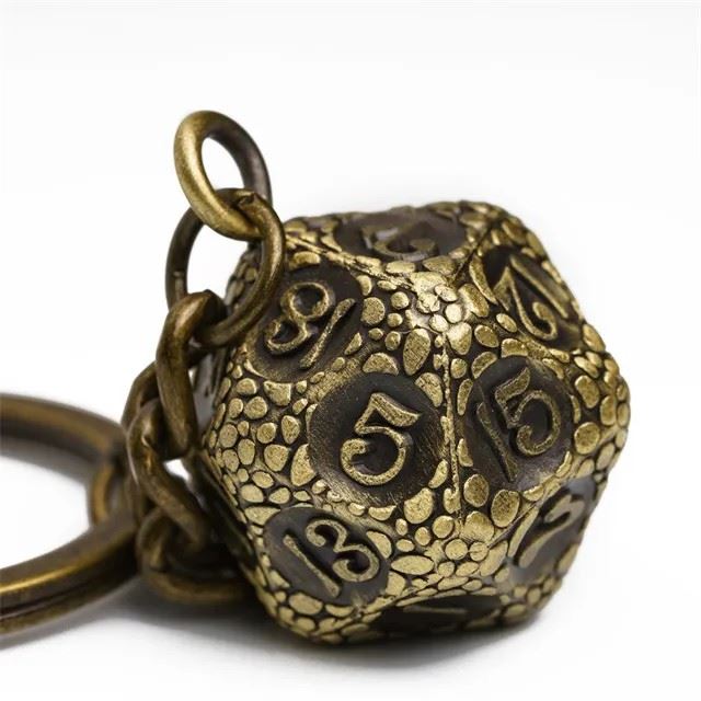 Dragon Egg Washed Bronze Metal  - D20 Keyring