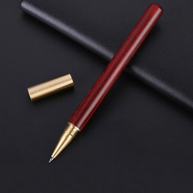 Red Wood  with Brass Screw - 0.7mm Black Gel Ink
