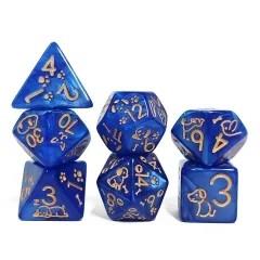 7pcs Dice Acrylic Pattern Dogs Gold Font Blue