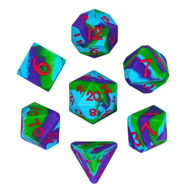 Purple & Blue Layered Silicone - 7pcs RPG Full Dice Set