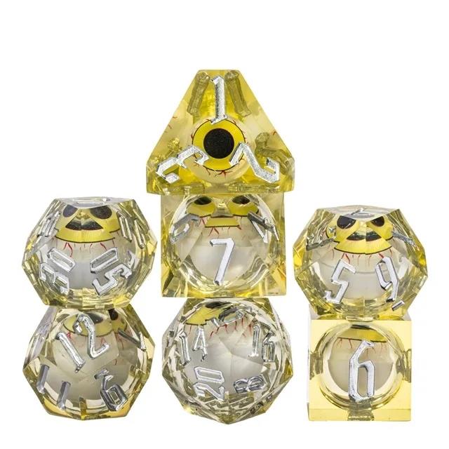 Eye Ball in Yellow Filled Sharp Resin - 7pcs RPG Dice Set