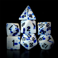 Thumbnail for Blue Blood Splatter on White Acrylic - 7pcs RPG Full Dice Set