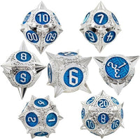 Thumbnail for 7pcs Dice Metal Spike Ball Silver Font Blue