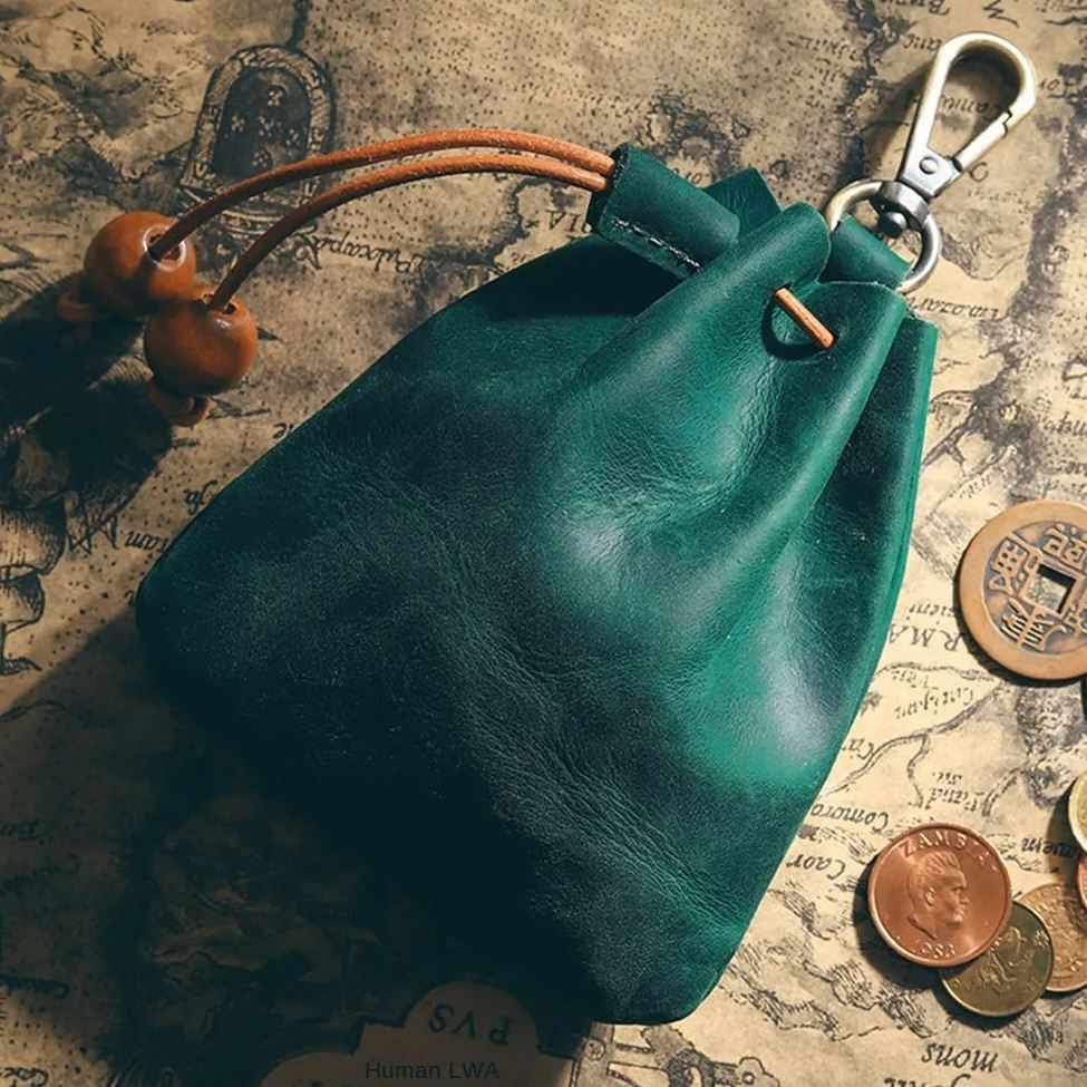 Green Leather Pouch with Belt Clip - Storage Bag