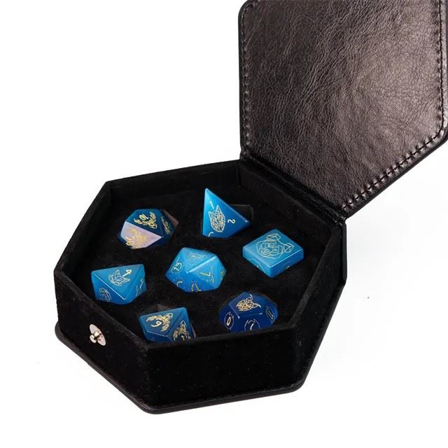 Beasts on Blue Cat Eye Gemstone - 7pcs RPG Dice Set