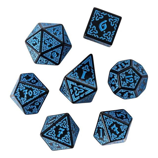 Blue Celtic Knot on Black Acrylic - 7pcs RPG Full Dice Set