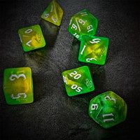 Thumbnail for Glitter in Green & Yellow Acrylic - 7pcs RPG Full Dice Set Scatter