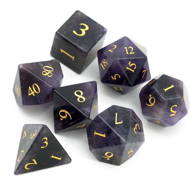 Purple Amethyst Gemstone - 7pcs RPG Dice Set