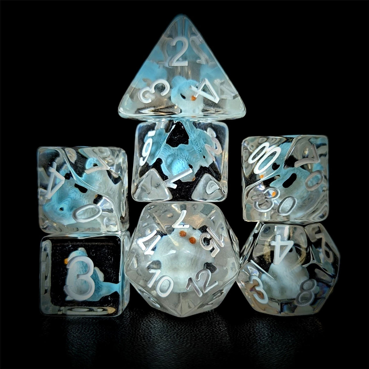 Blue Bird in Clear Resin - 7pcs RPG Full Dice Set