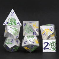 Thumbnail for Green & Yellow in Silver Metal - 7pcs RPG Dice Set