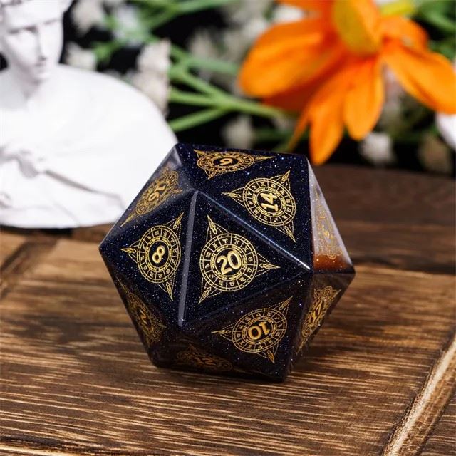 Astrology on Obsidian Goldstone Gemstone - D20 RPG Dice