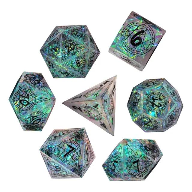 Astrology on Clear with Candy Sharp Resin - 7pcs RPG Dice Set