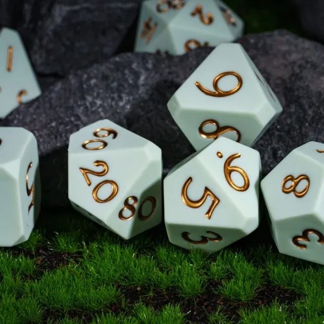 Gold on Solid Green Silicone - 7pcs RPG Full Dice Set