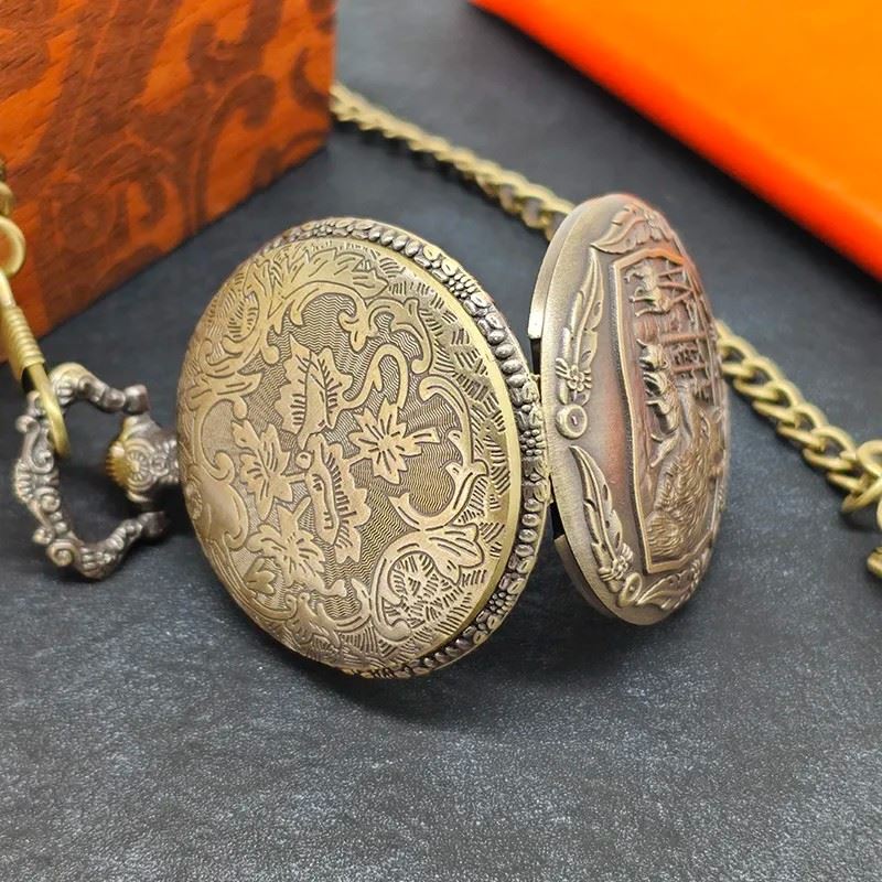 Wolf on Bronze Pocket Watch with Mini Dice - Pendant