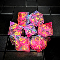 Thumbnail for 7pcs Dice Sharp Filled Liquid Gold Font Blue Pink