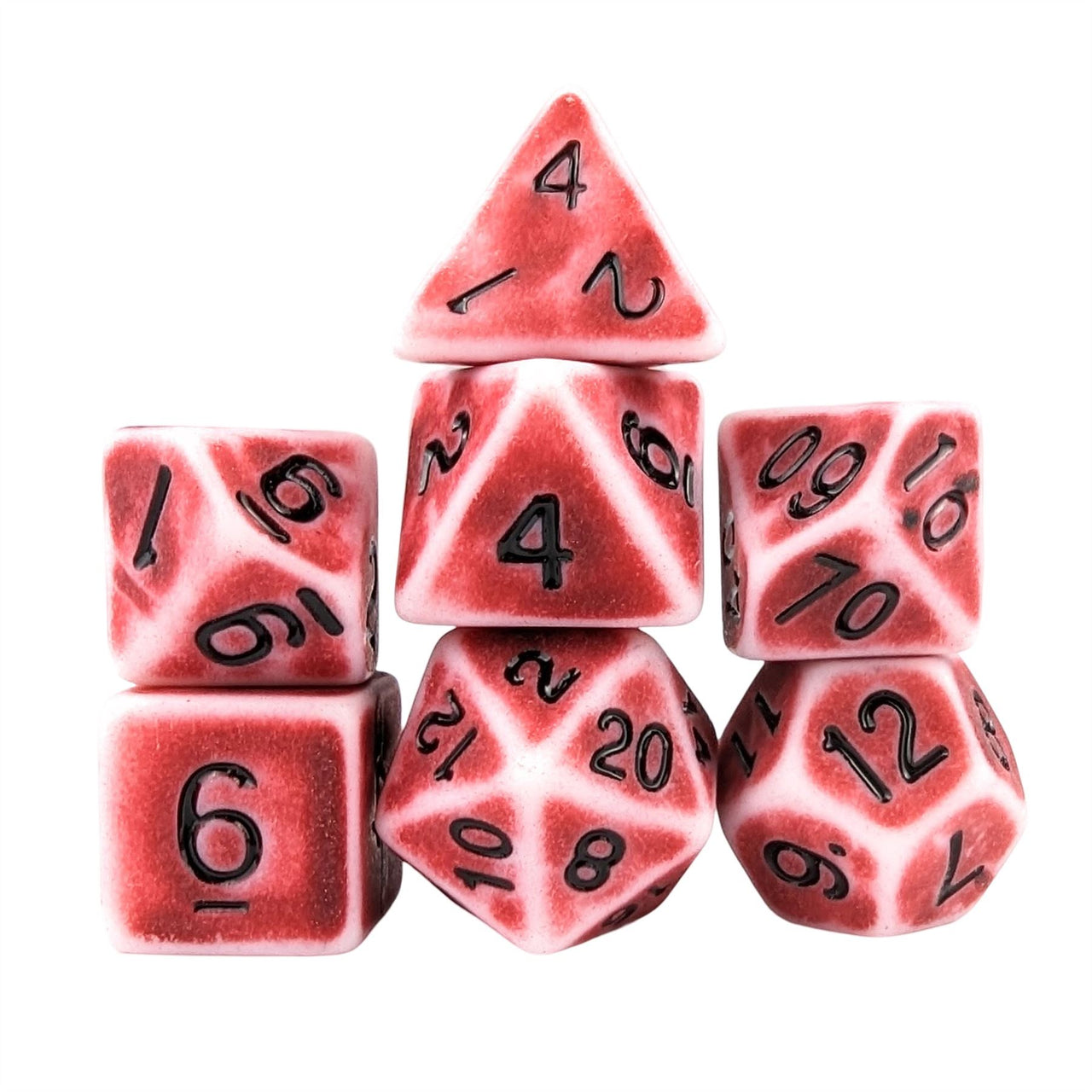 Washed Red on White Acrylic - 7pcs RPG Full Dice Set White Stack