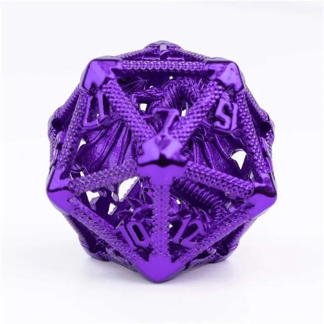 Dragon in Purple Metal - Hollow D20 RPG Dice