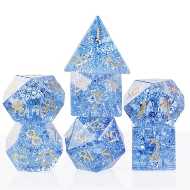 Cracked Blue Glass - 7pcs RPG Dice Set