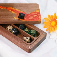 Thumbnail for Orange Resin on Black Walnut Wood - Magnetic Dice Storage