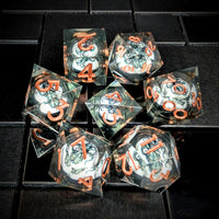 Thumbnail for Octopus Ball in Black & Clear Filled Sharp Resin - 7pcs RPG Dice Set