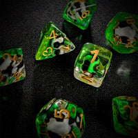 Thumbnail for Black & White Football in Clear & Green Resin - 7pcs RPG Full Dice Set