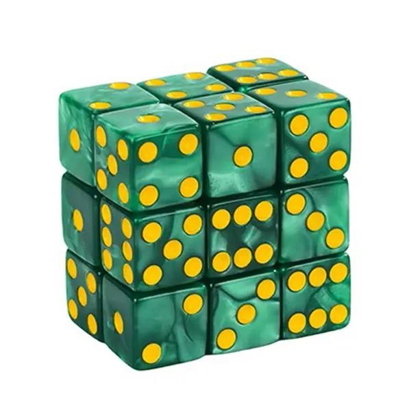 30pcs D6 16mm Dice Acrylic Blend Pips Square Yellow Font Green