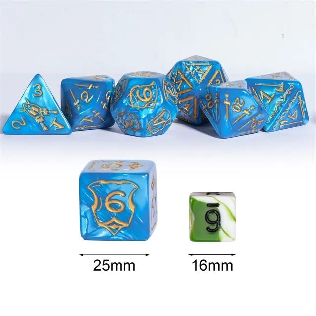 Weapons on Silk Blue Acrylic - 7pcs RPG Oversized Dice Set