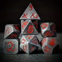 Thumbnail for Silver Metal with Red Dragon Font - 7pcs RPG Dice Set