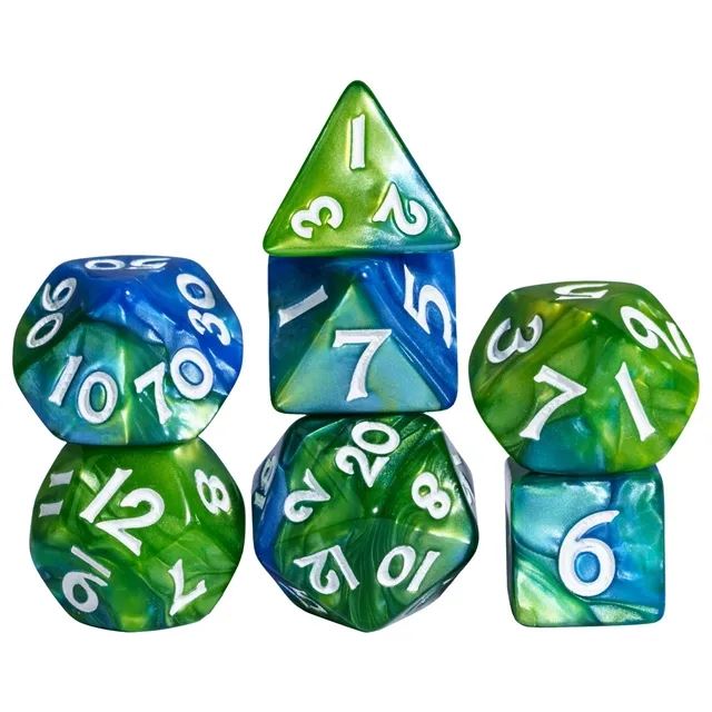 Blend of Blue & Green Acrylic - 7pcs RPG Mini Dice Set