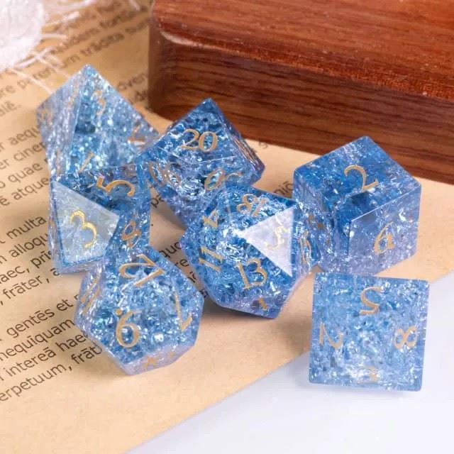 Cracked Blue Glass - 7pcs RPG Dice Set