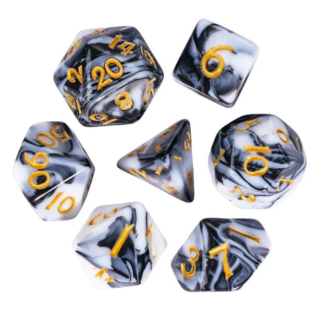 Blend of Black & White Acrylic - 7pcs RPG Mini Dice Set