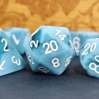 Thumbnail for 7pcs Dice Resin Swirl White Font Frosted Light Blue