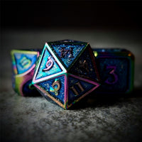 Thumbnail for Glitter Blue Enamel in Rainbow Metal - 7pcs RPG Dice Set