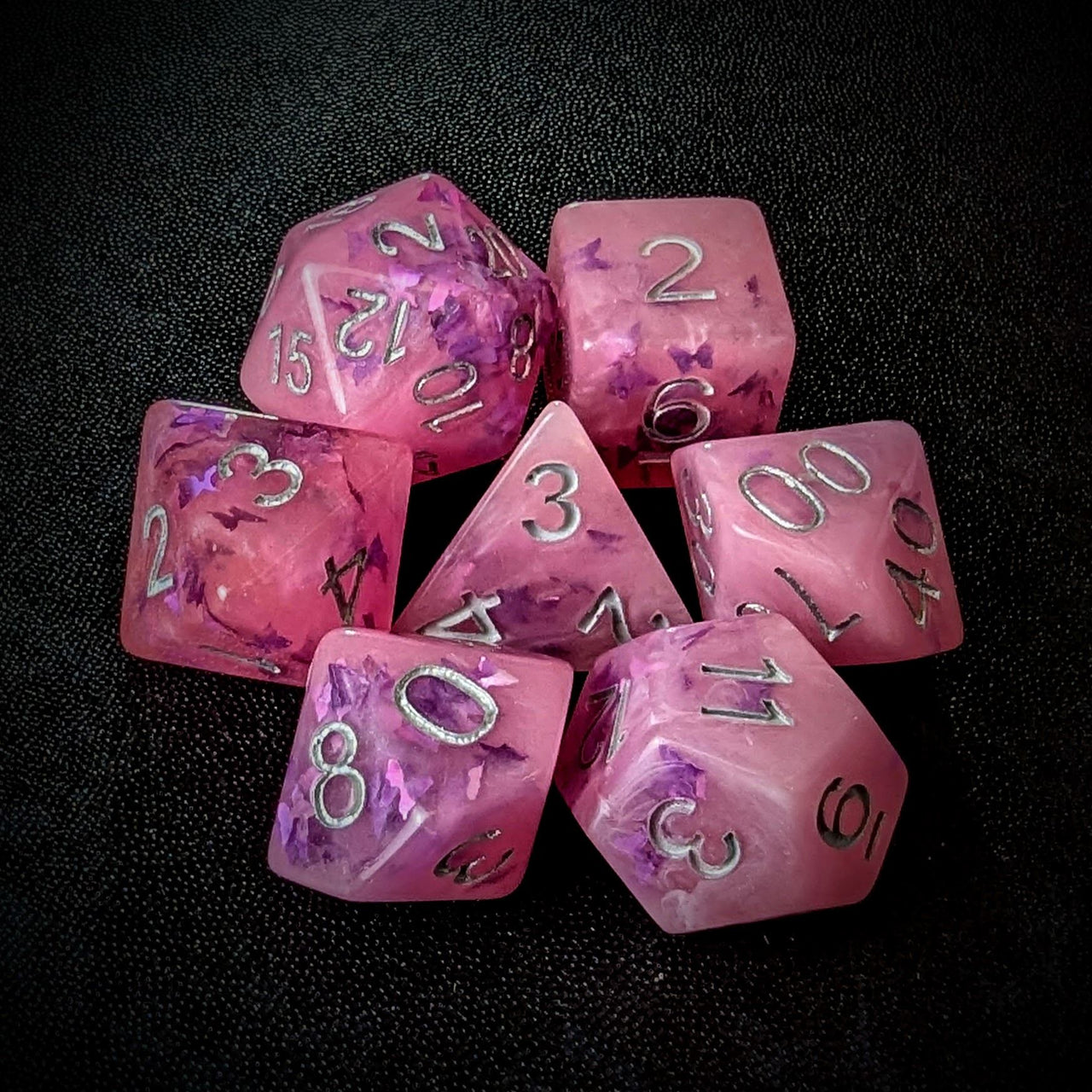 Butterfly in Pink Resin - 7pcs RPG Full Dice Set