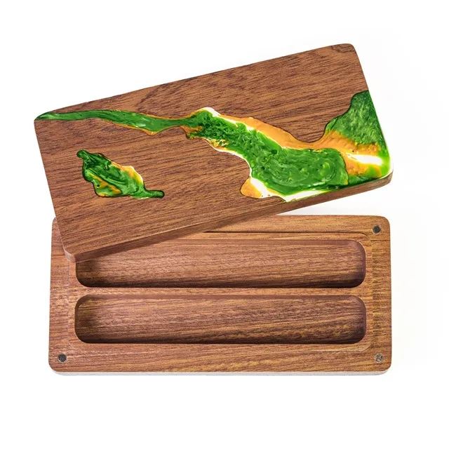 Green, Yellow & White Resin on Sapele Wood - Magnetic Dice Storage