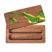 Thumbnail for Green, Yellow & White Resin on Sapele Wood - Magnetic Dice Storage