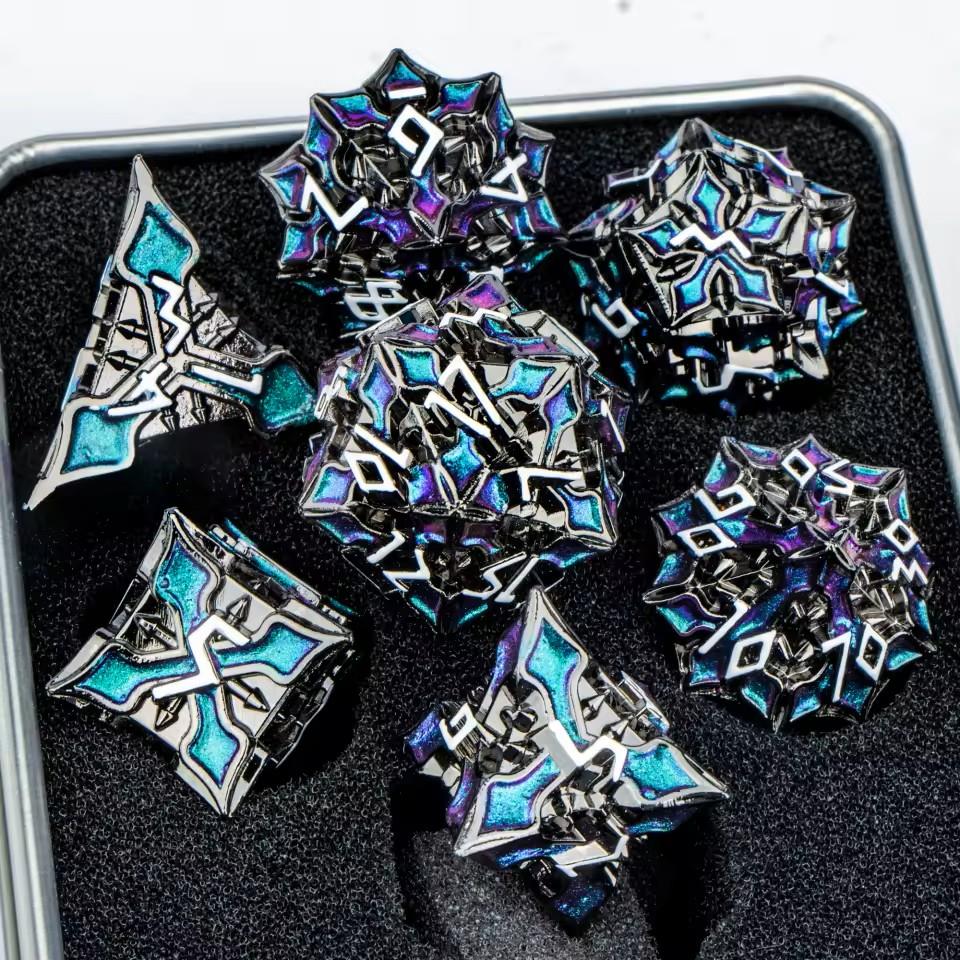 7pcs Dice Metal Arrow Head White Font Blue Purple Nickel