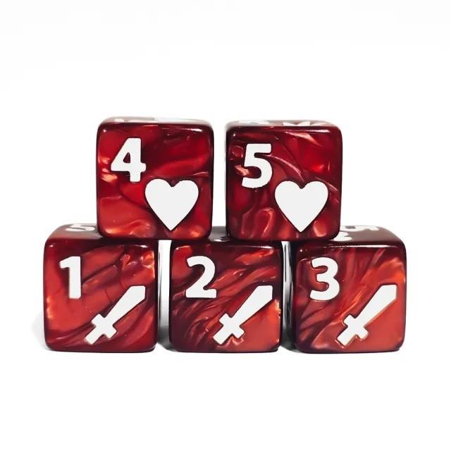 6pcs D6 16mm Dice Acrylic White Font Cleric Red