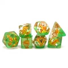 7pcs Dice Resin Filled Gold Font Lion Green Clear