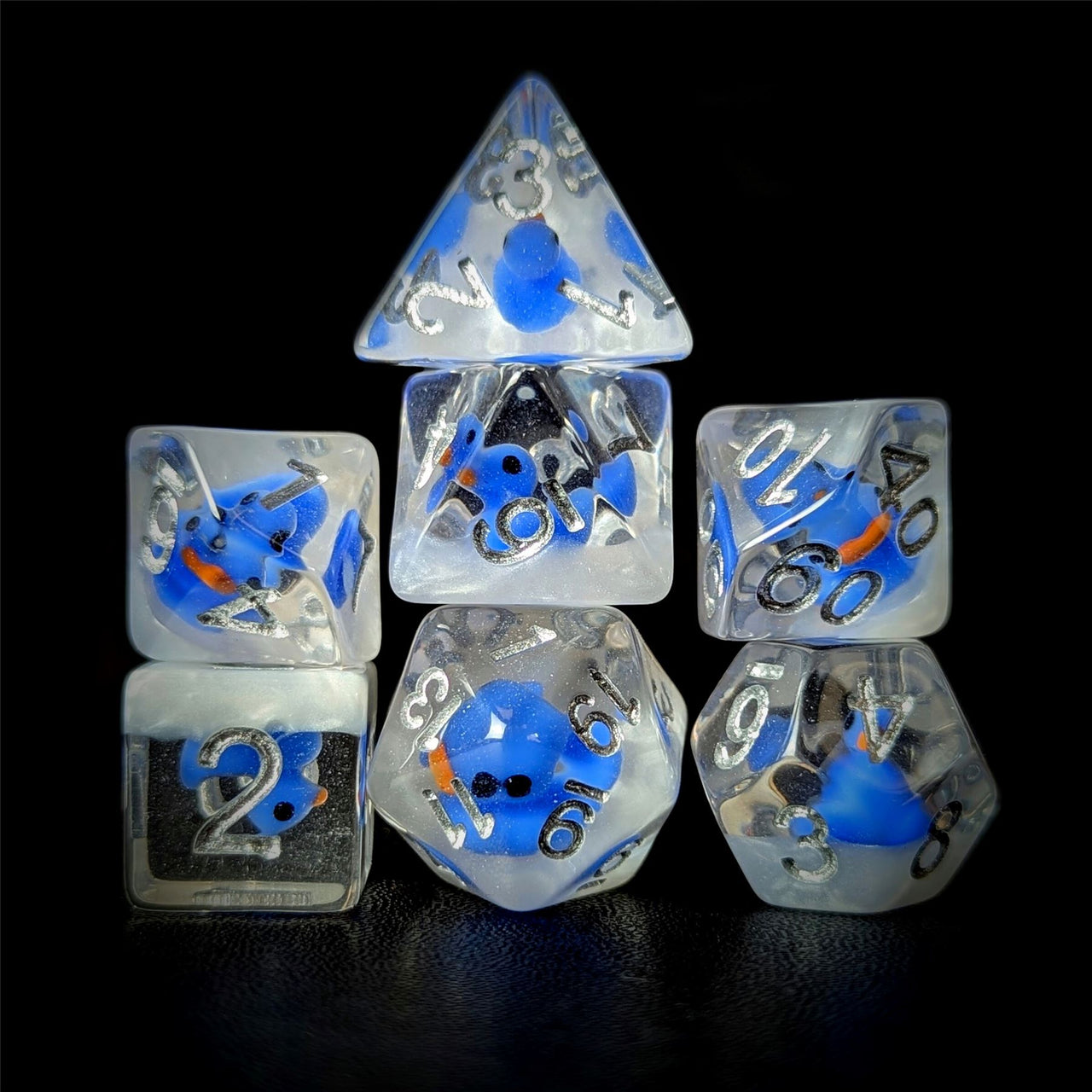 Blue Duck in Clear Resin - 7pcs RPG Full Dice Set