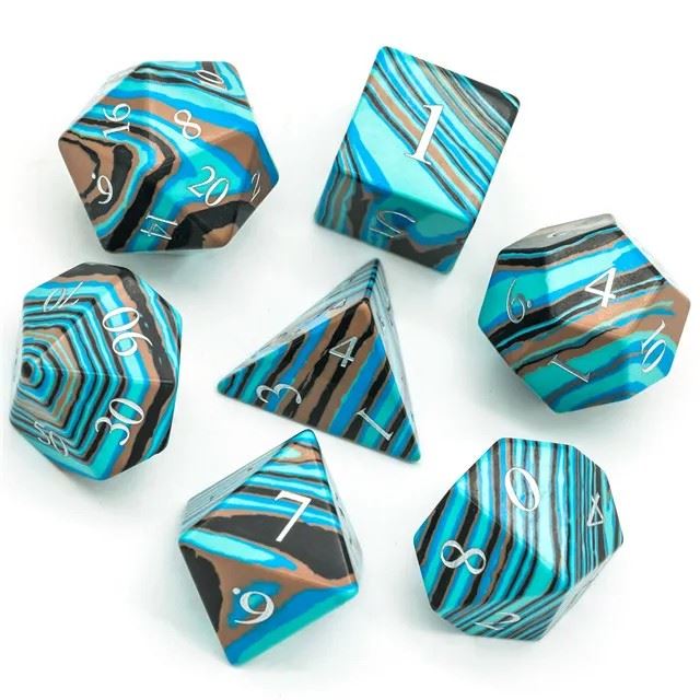 Layered Blue, Brown and Black Turquise Gemstone - 7pcs RPG Dice Set