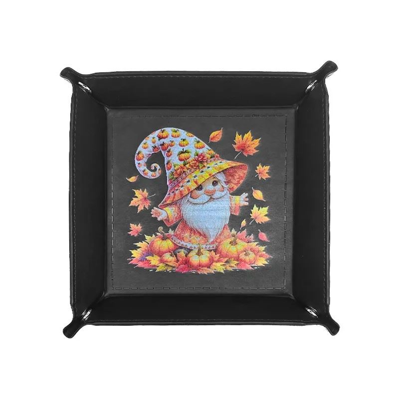 Autumn Gonk on Black PU Leather - Square Hard Dice Tray