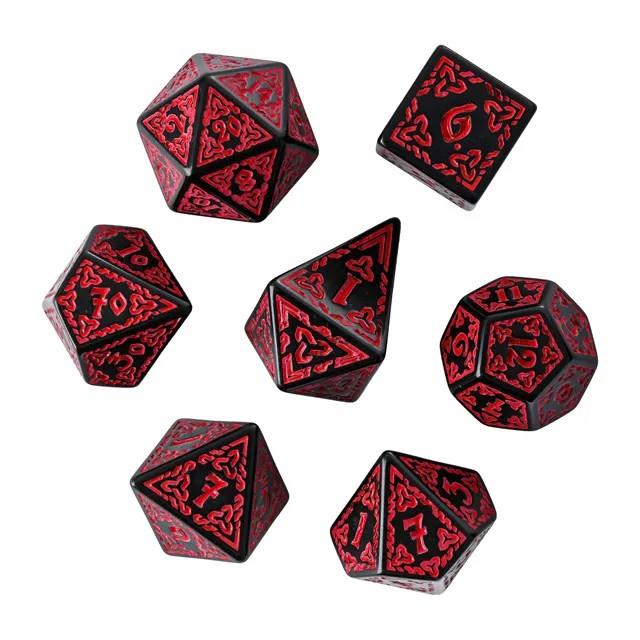 Red Celtic Knot on Black Acrylic - 7pcs RPG Full Dice Set