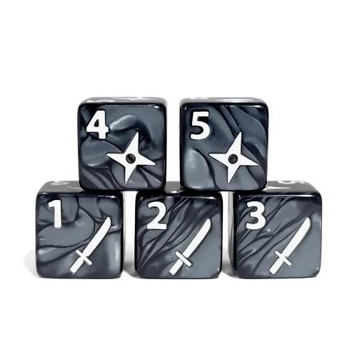 6pcs D6 16mm Dice Acrylic White Font Ninja Black