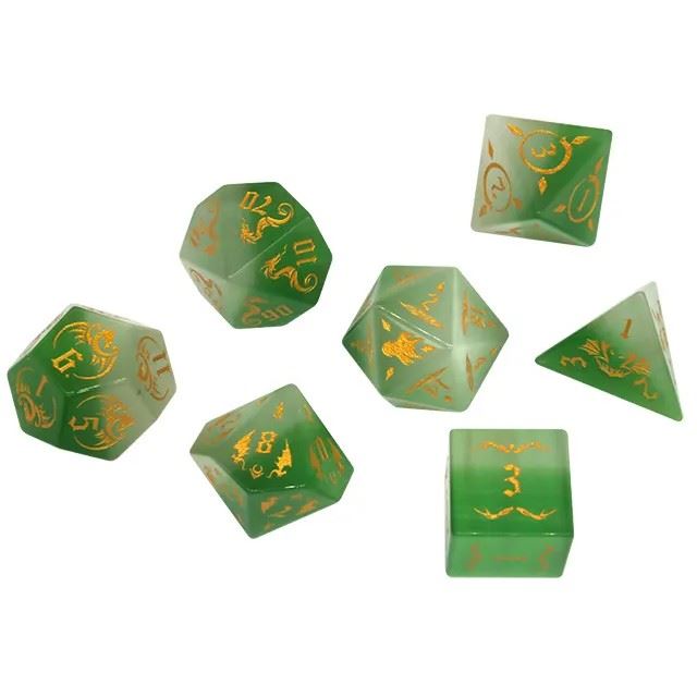 Dragon on Green and White Glass - 7pcs RPG Dice Set