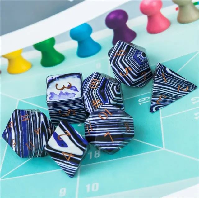 Layered Purple, White and Black Turquise Gemstone - 7pcs RPG Dice Set