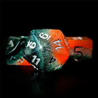 Thumbnail for Glitter in Green, Teal & Orange Resin - 7pcs RPG Full Dice Set