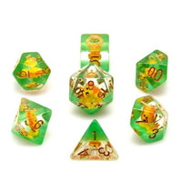 Thumbnail for 7pcs Dice Resin Filled Gold Font Lion Green Clear