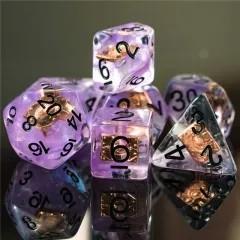 Spell Book in Clear & Purple Resin - 7pcs RPG Full Dice Set