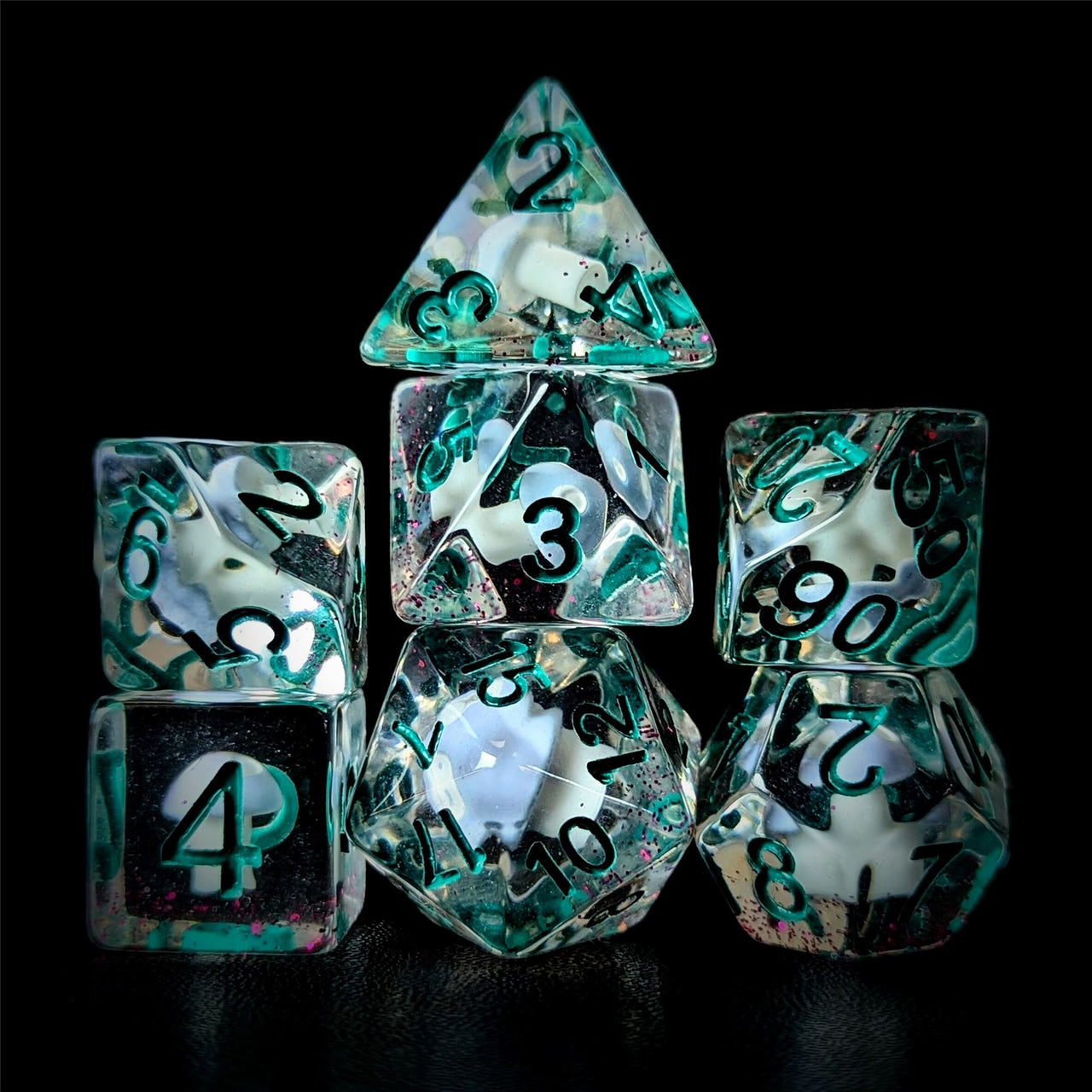 Lilac Mushroom in Clear Resin - 7pcs RPG Full Dice Set